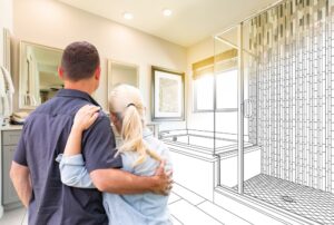 Couple Facing Bathroom Drawing Gradating To Photo - renovation concept - general contractor new orleans